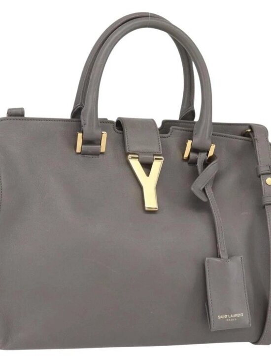 Saint Laurent Handbags - SAINT LAURENT Petit Cabas Hand Bag Leather 2way Gray Gold Auth